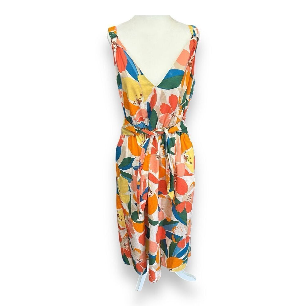 Vince Camuto Floral Midi Sundress Cream Yellow Orange Green Blue Size 14